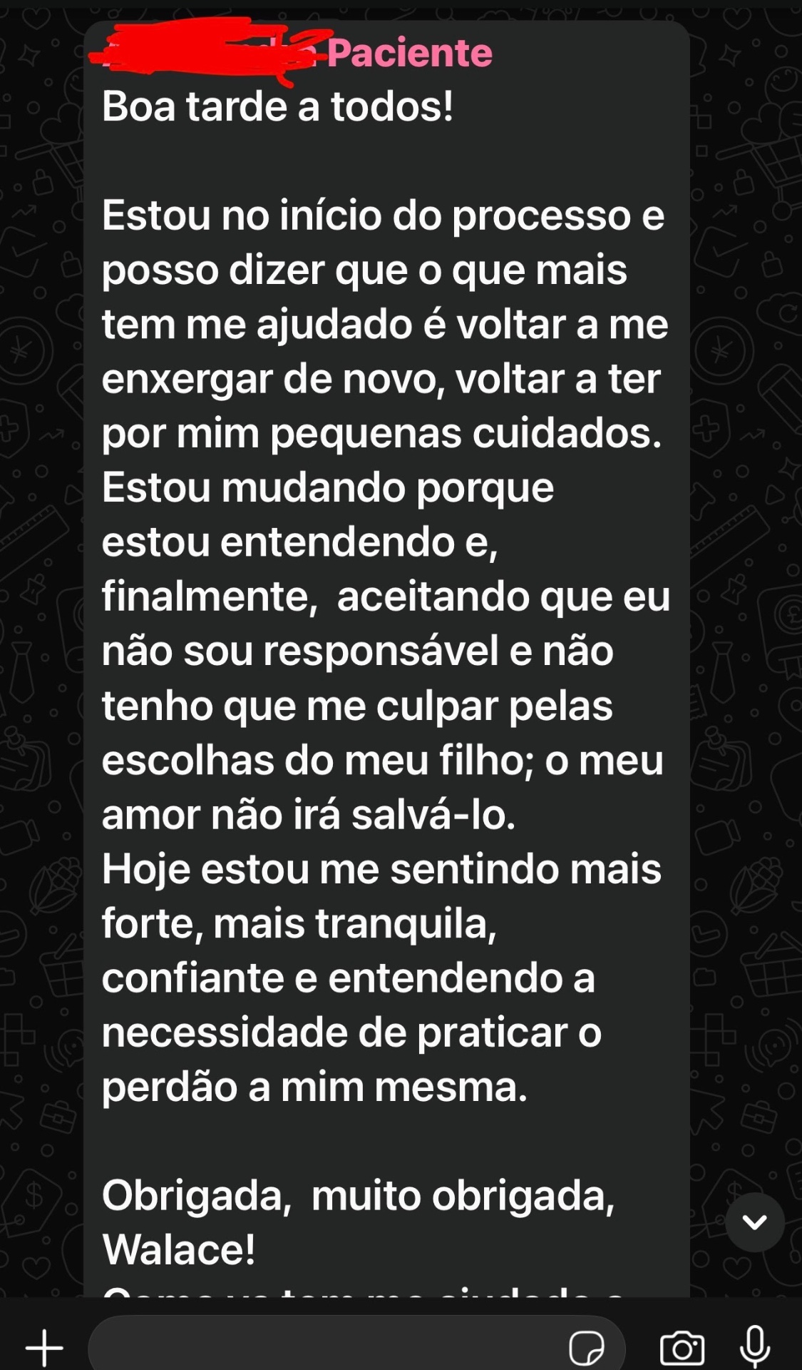 Depoimento real 6 — paciente ou familiar
