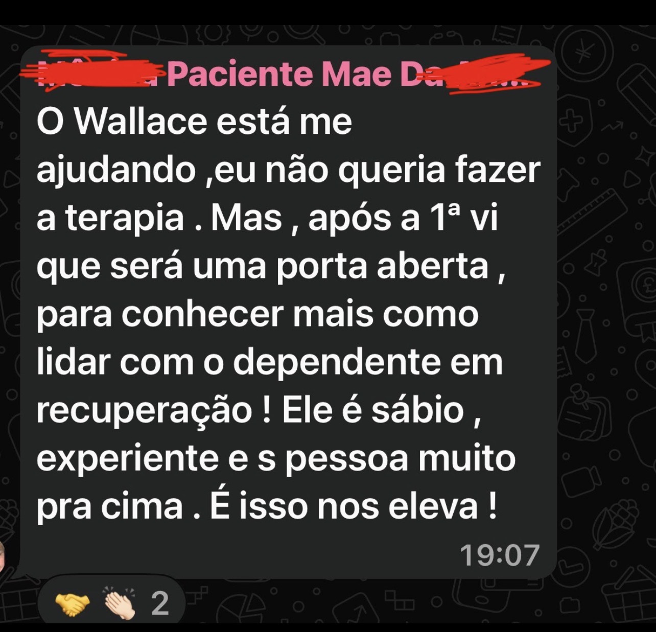 Depoimento real 8 — paciente ou familiar